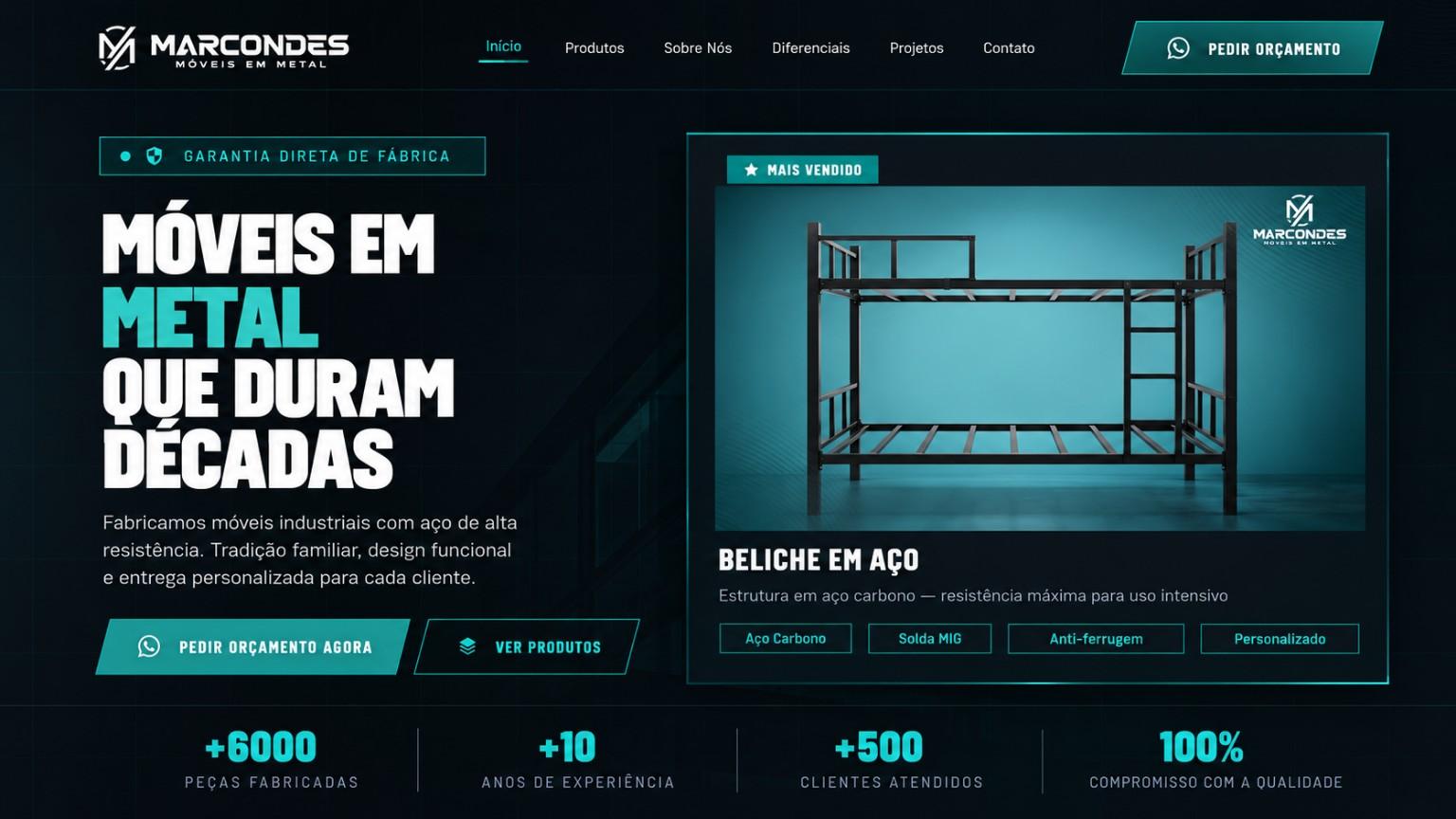 Versão para computador do site Marcondes Móveis em Metal