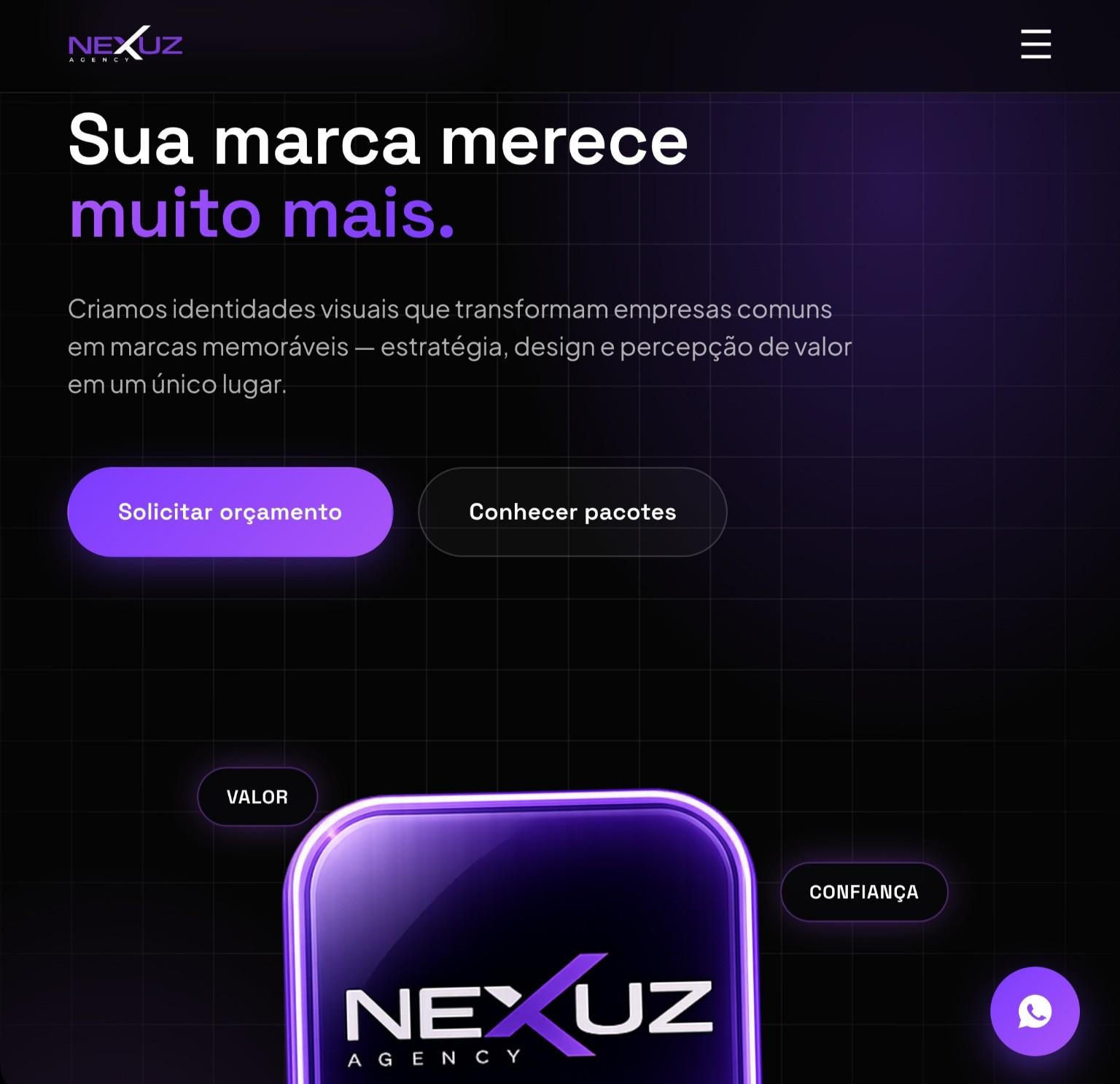Versão para computador do site Nexuz Agency