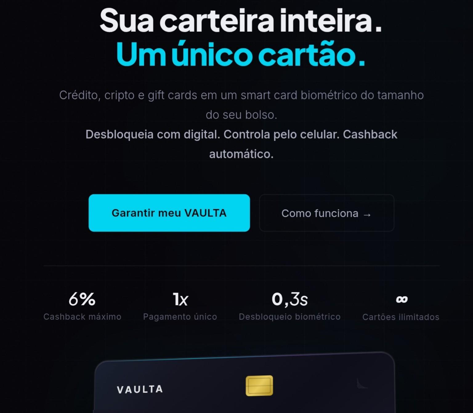 Versão para computador do site Vaulta