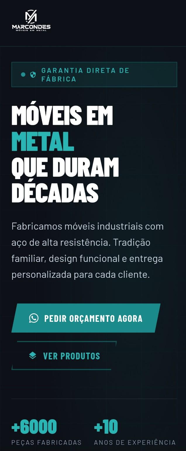 Versão para celular do site Marcondes Móveis em Metal