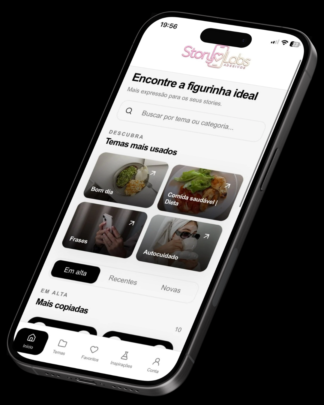 Mockup do aplicativo Story Labs em um smartphone