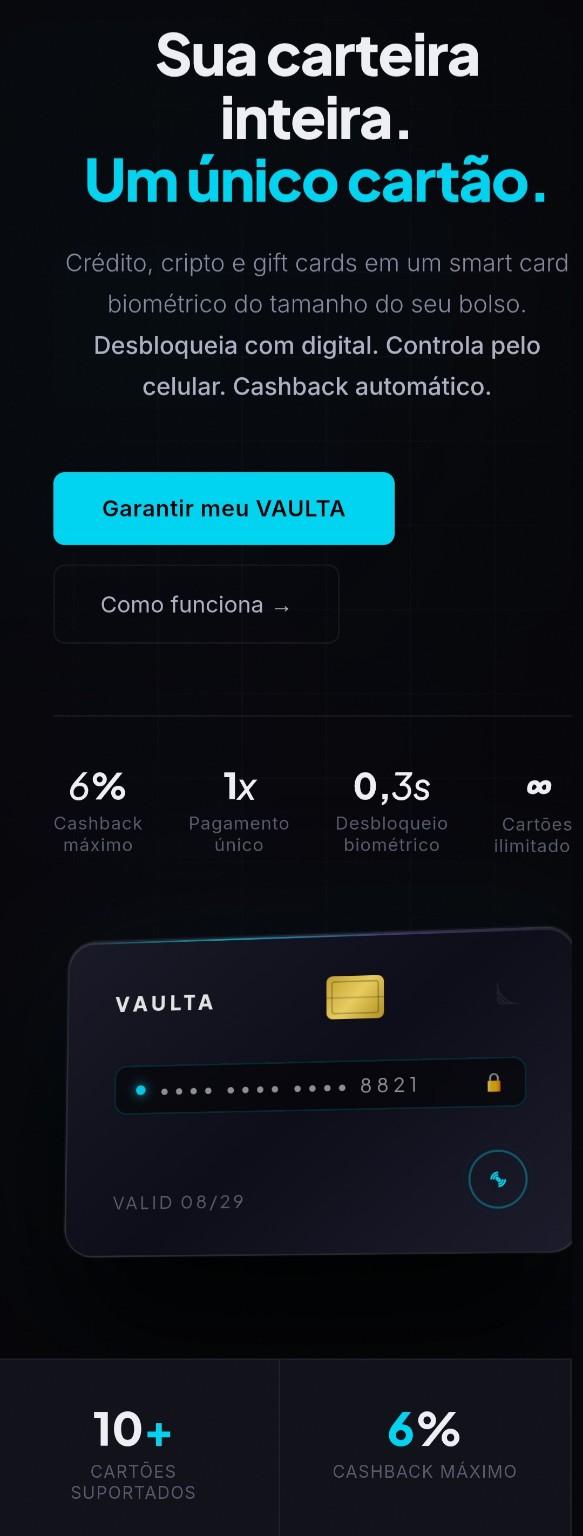 Versão para celular do site Vaulta
