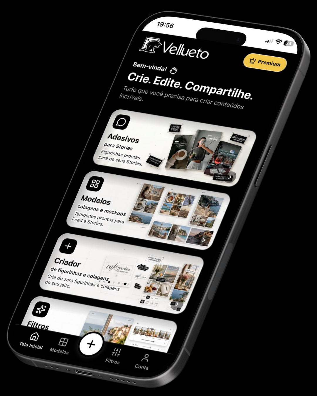 Mockup do aplicativo Vellueto em um smartphone